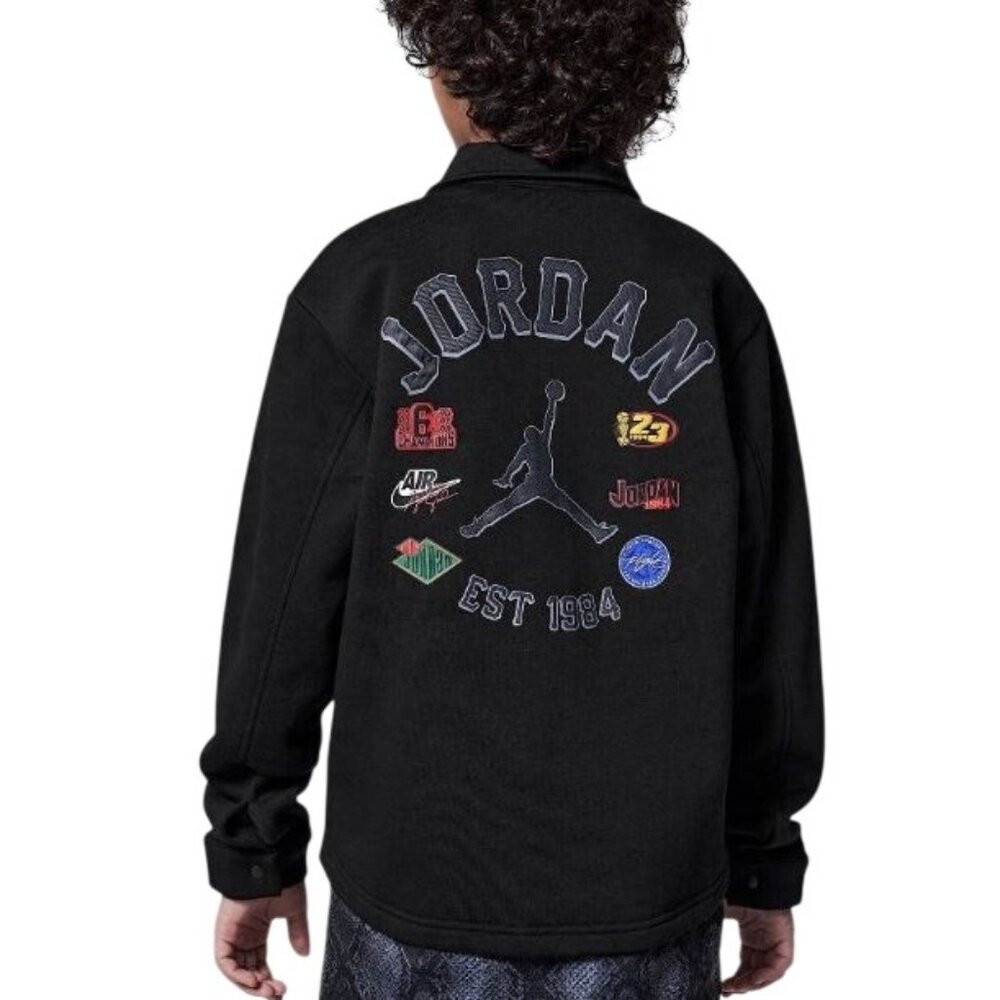 Nike Jordan Boy Court of Legends Knit Jacket Shirt Shacket Black Snap Size 6 NEW